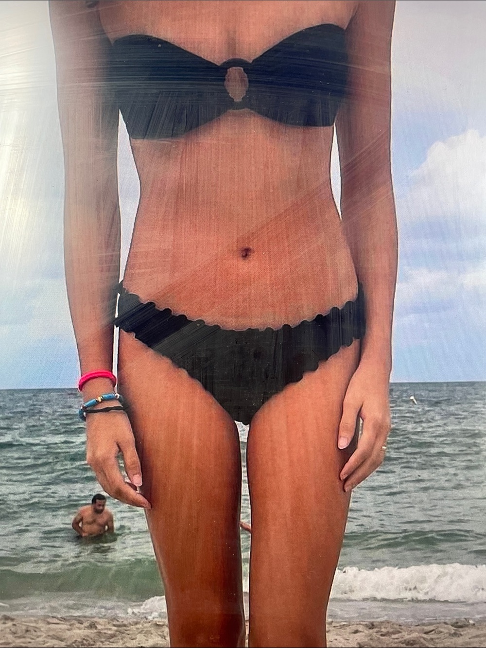 Strapless Scalloped Bikini Set - Black